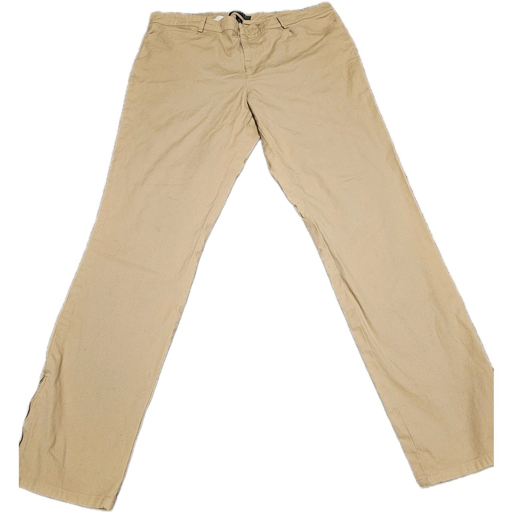 Polo Ralph Lauren Womens Sz‎ 14 Pants Khakis Straight Leg Tan Unique Zip Detail